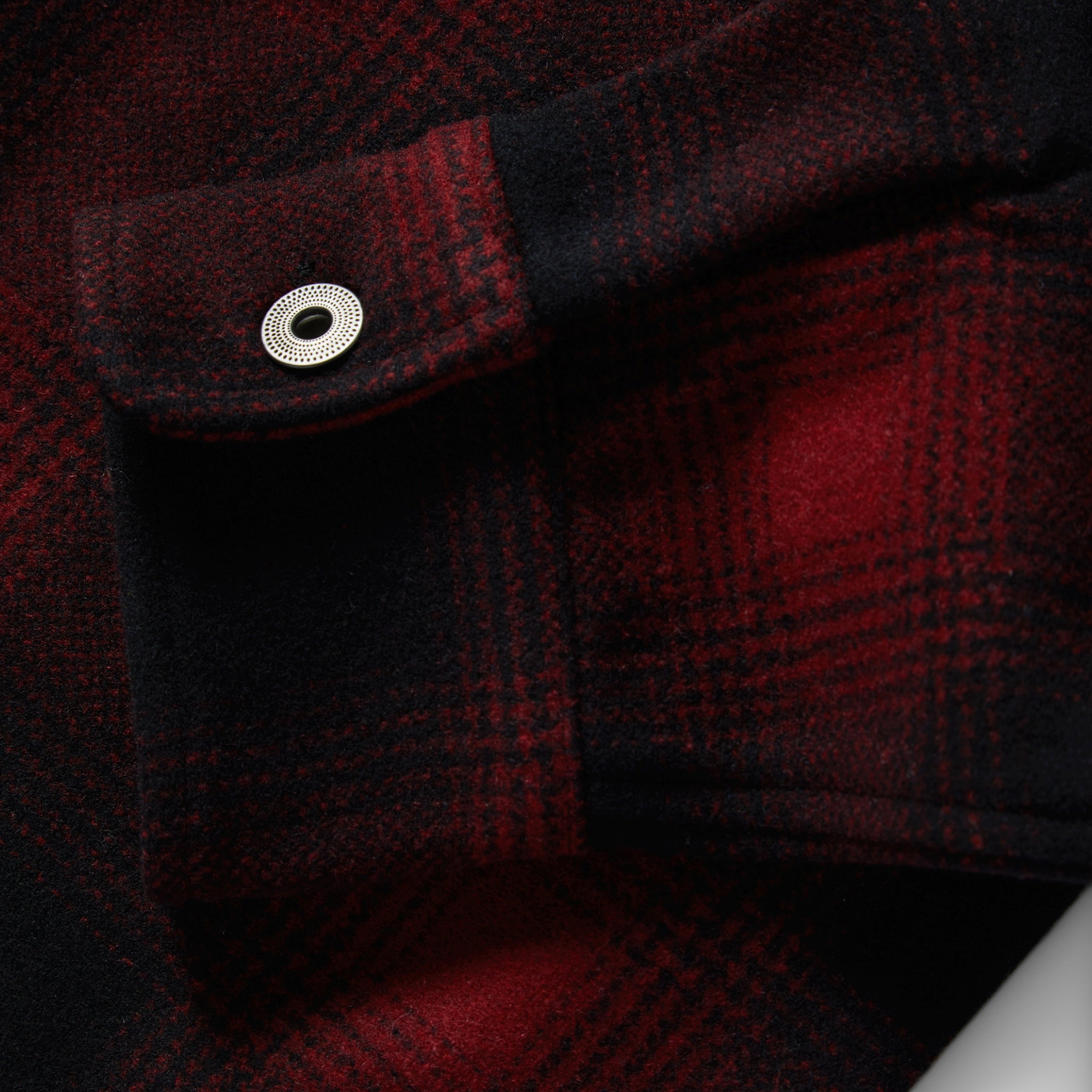 material shot of the cuffs on The Explorer Shirt in Cardinal Plaid, Wovens by Taylor Stitch