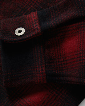 material shot of the cuffs on The Explorer Shirt in Cardinal Plaid, Wovens by Taylor Stitch