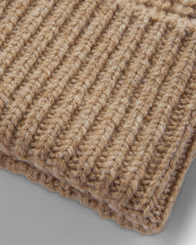 material shot of the rib on The Fisherman Beanie in Camel, Accessories by Taylor Stitch