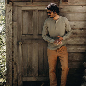 The Heavy Bag Waffle Henley in Army - featured image
