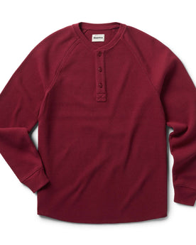 flatlay of The Heavy Bag Waffle Henley in Burgundy, Knits by Taylor Stitch