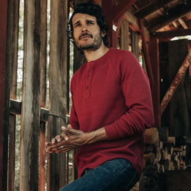 The Heavy Bag Waffle Henley in Burgundy - featured image