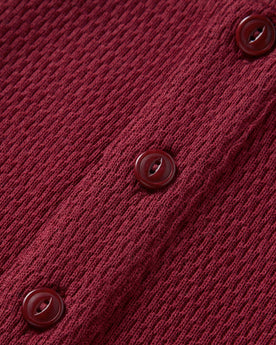 material shot of the buttons on The Heavy Bag Waffle Henley in Burgundy, Knits by Taylor Stitch