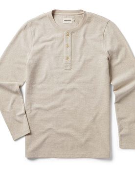 flatlay of The Heavy Bag Henley in Oatmeal, Knits by Taylor Stitch