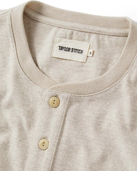 material shot of the collar on The Heavy Bag Henley in Oatmeal, Knits by Taylor Stitch