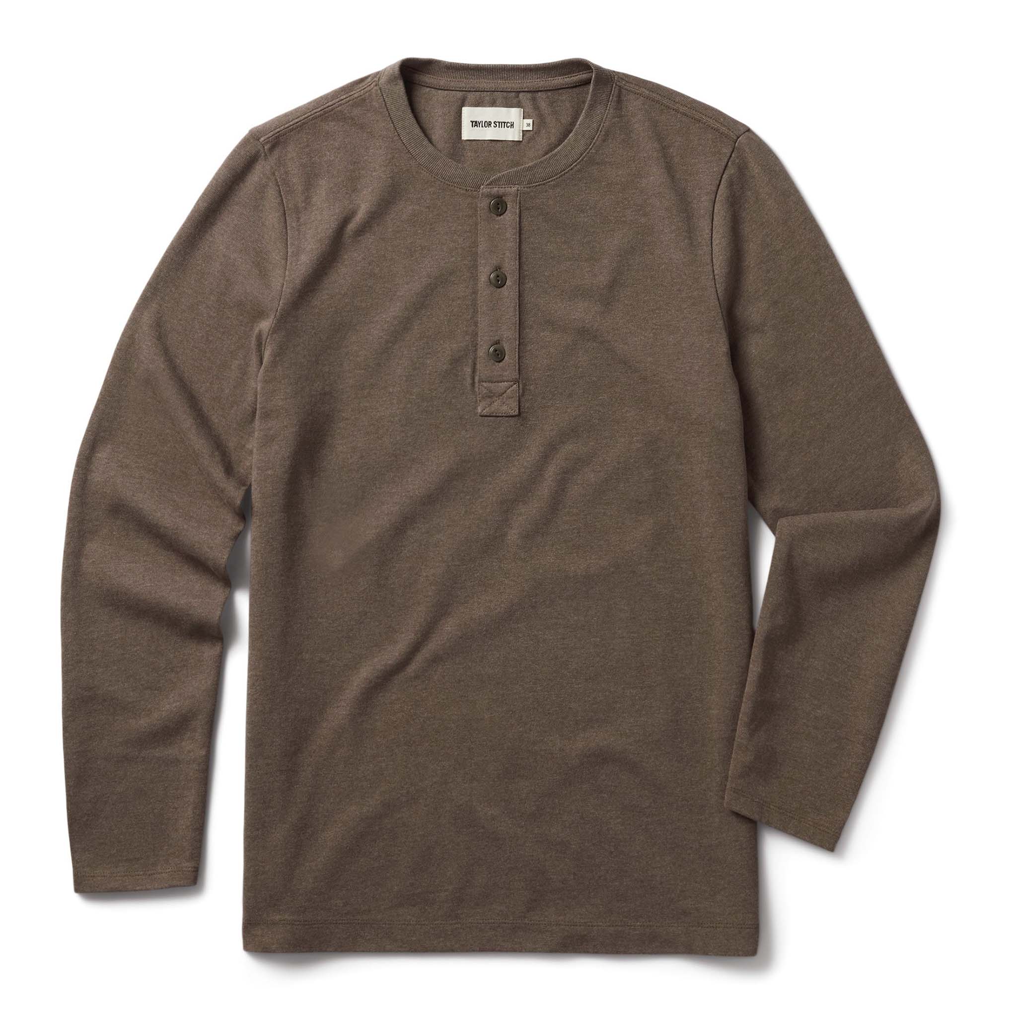 flatlay of The Heavy Bag Henley in Walnut, Knits by Taylor Stitch