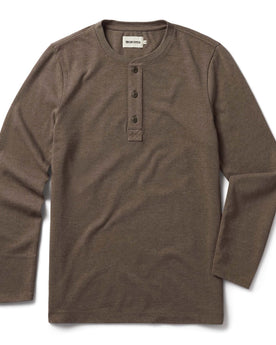 flatlay of The Heavy Bag Henley in Walnut, Knits by Taylor Stitch
