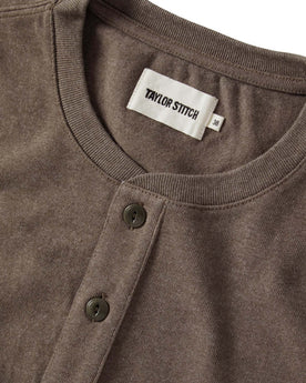 material shot of the collar on The Heavy Bag Henley in Walnut, Knits by Taylor Stitch