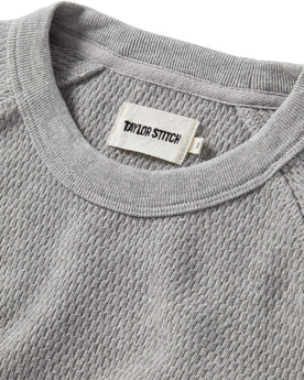 material shot of the collar on The Heavy Bag Waffle Long Sleeve in Aluminum, Knits by Taylor Stitch