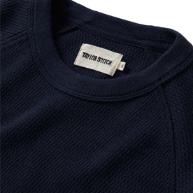 material shot of the collar on The Heavy Bag Waffle Long Sleeve in Navy