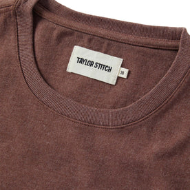 material shot of the collar on The Heavy Bag Tee in Burgundy