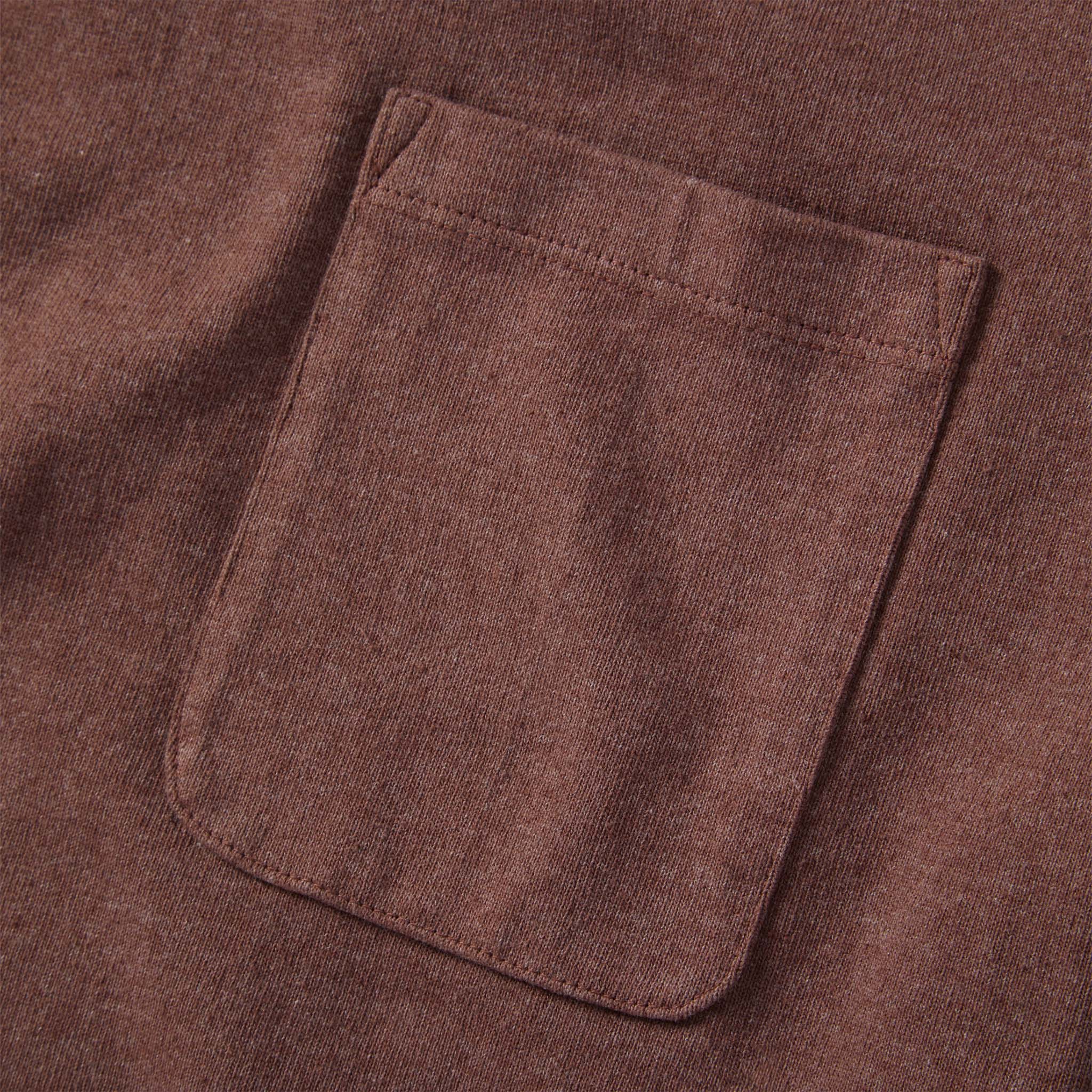material shot of the pocket on The Heavy Bag Tee in Burgundy, Knits by Taylor Stitch