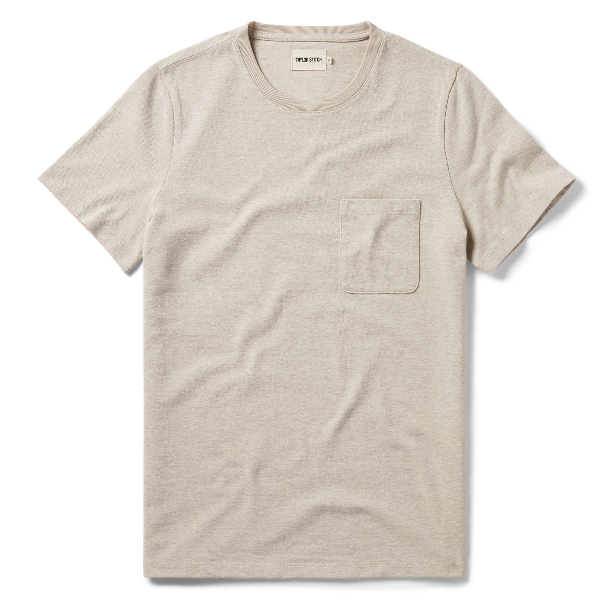flatlay of The Heavy Bag Tee in Oatmeal, Knits by Taylor Stitch