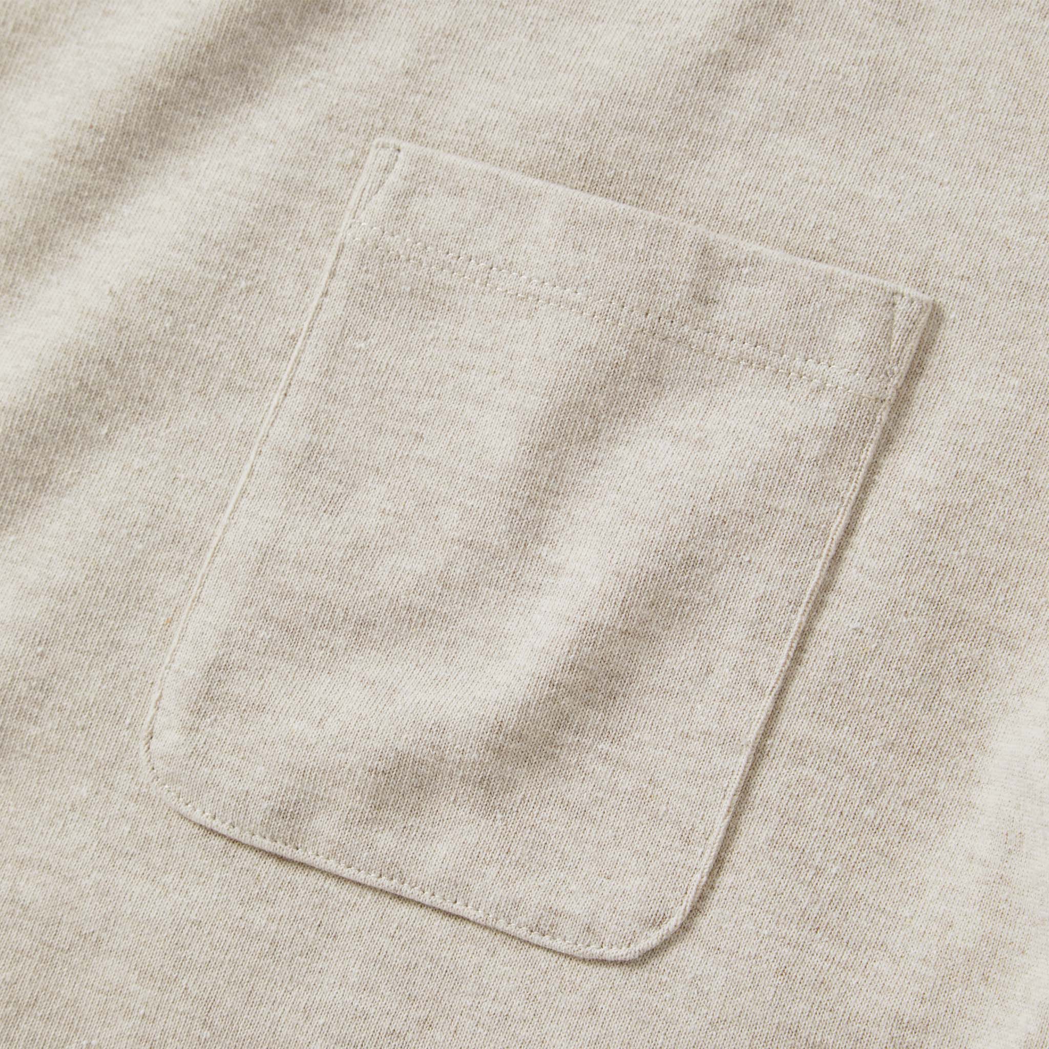 material shot of the pocket on The Heavy Bag Tee in Oatmeal, Knits by Taylor Stitch