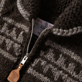 material shot of the zipper on The Seawall Hand-Knit Sweater in Mahogany