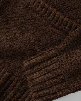 material shot of the cuffs on The Headland Shawl Cardigan in Marled Chocolate, Knits by Taylor Stitch