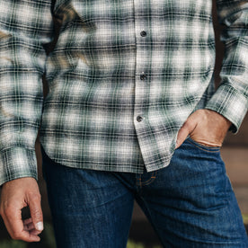 fit model with his hand in his pocket of The Jack in Spruce Nep Plaid