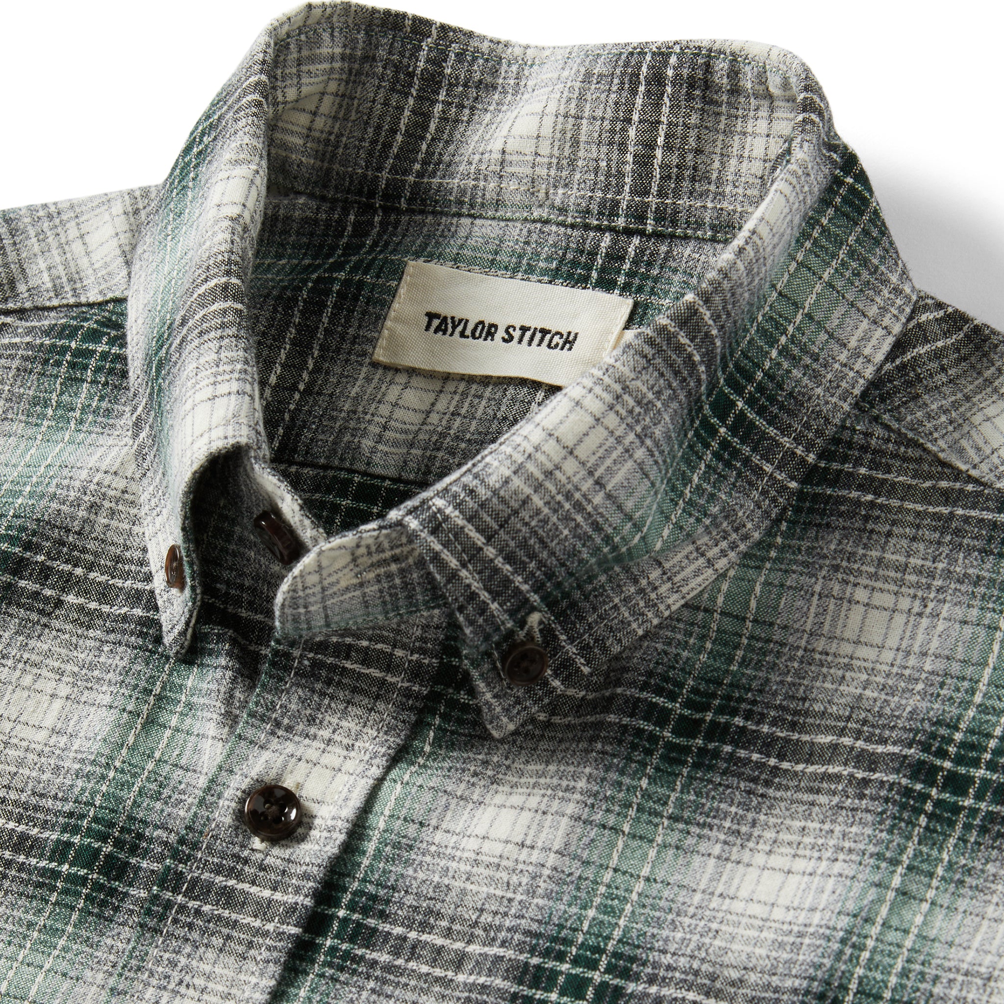 material shot of the collar of The Jack in Spruce Nep Plaid, Wovens by Taylor Stitch