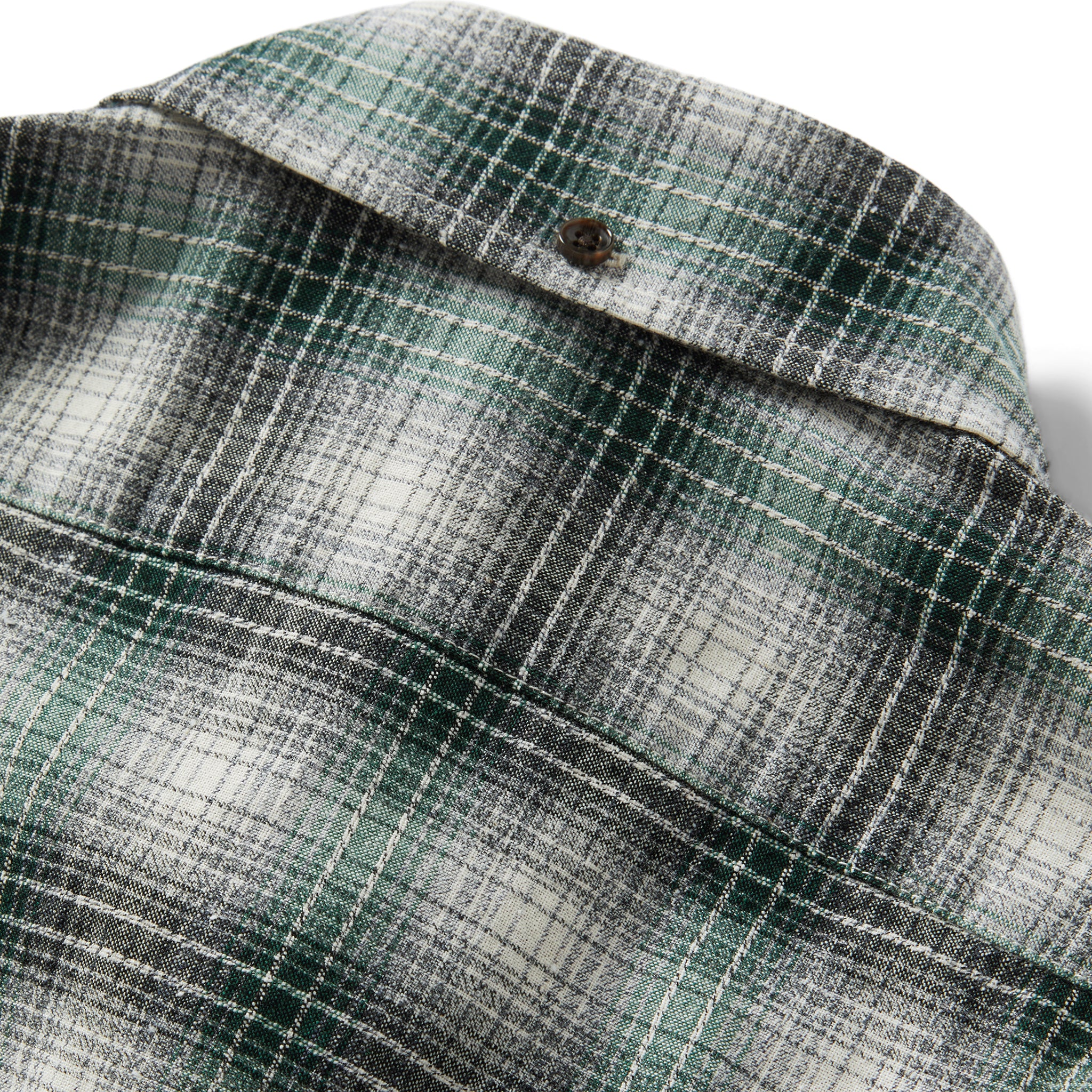 material shot of the back of the collar on The Jack in Spruce Nep Plaid, Wovens by Taylor Stitch