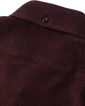 material shot of the back collar on The Jack in Burgundy Jaspe Waffle, Wovens by Taylor Stitch