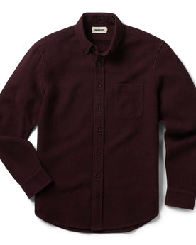 flatlay of The Jack in Burgundy Jaspe Waffle, Wovens by Taylor Stitch