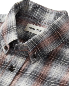 material shot of the collar on The Jack in Cardinal Nep Plaid, Wovens by Taylor Stitch