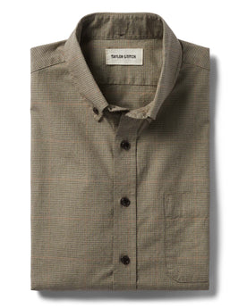 folded flatlay of The Jack in Khaki Houndstooth Check, Wovens by Taylor Stitch