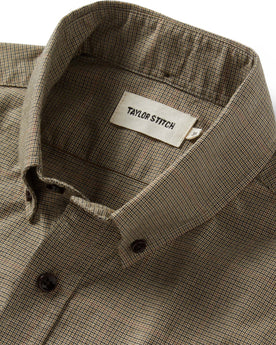 material shot of the collar on The Jack in Khaki Houndstooth Check, Wovens by Taylor Stitch