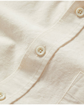 material shot of the buttons on The Jack in Sand Oxford, Wovens by Taylor Stitch