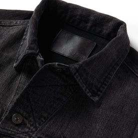 material shot of the collar on The Long Haul Jacket in Black 3-Month Wash Selvage