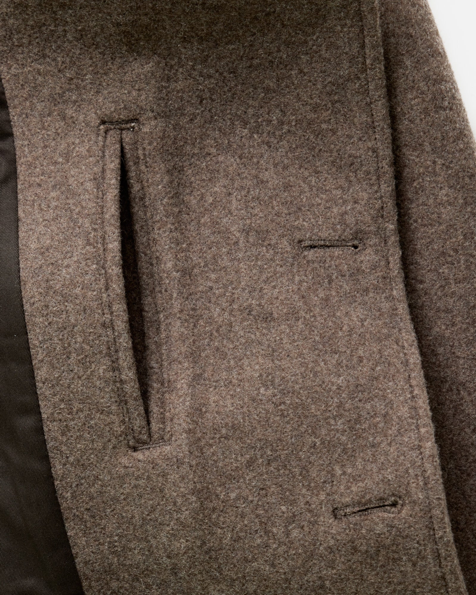 flatlay of The Mariner Coat in Sable Melton Wool, shown open, Outerwear by Taylor Stitch