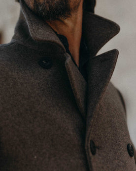 fit model showing the front of The Mariner Coat in Sable Melton Wool, Outerwear by Taylor Stitch