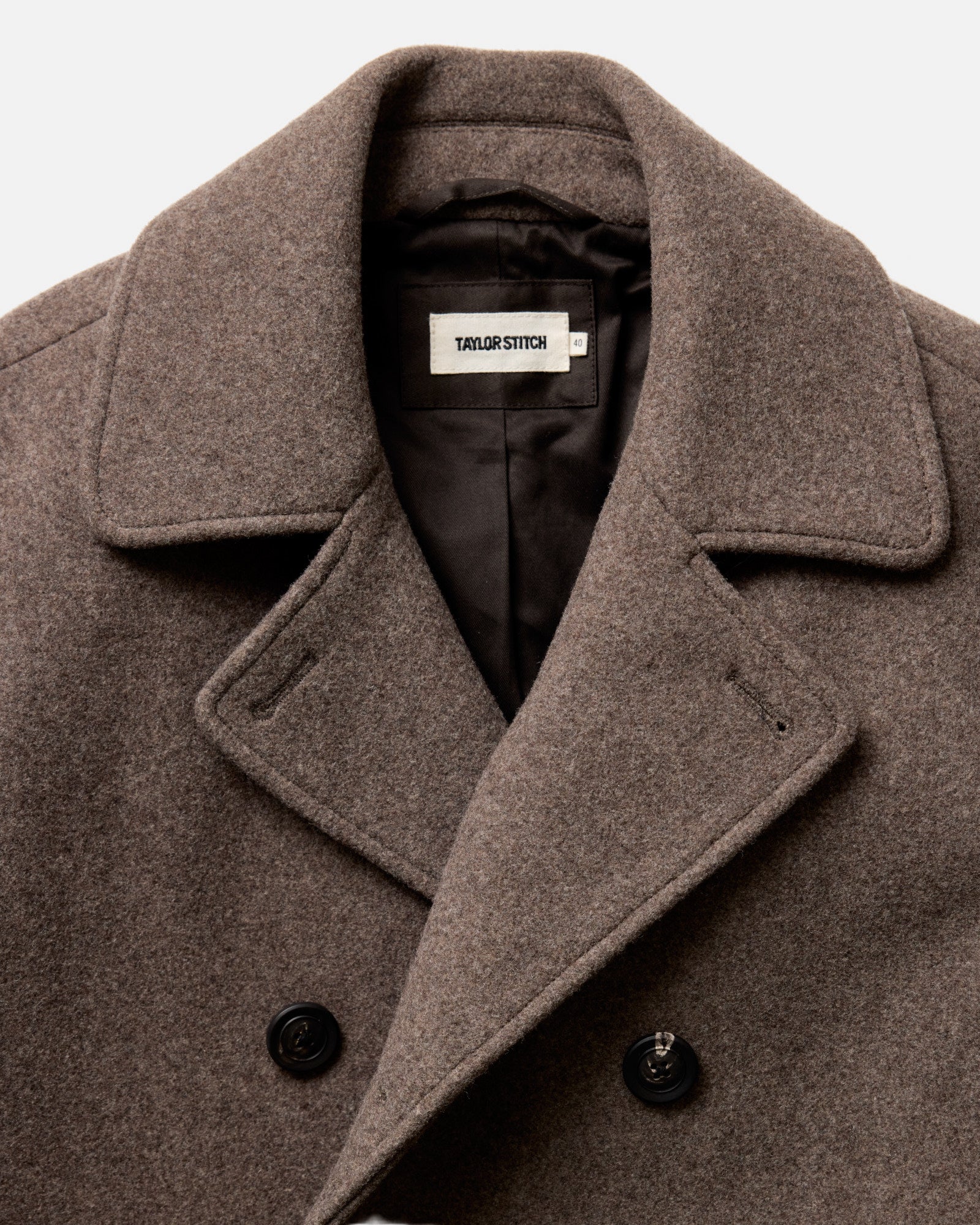 material shot of the collar on The Mariner Coat in Sable Melton Wool, Outerwear by Taylor Stitch