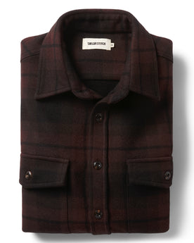 flatlay of The Maritime Shirt Jacket in Carson Plaid folded, Wovens by Taylor Stitch