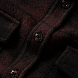 material shot of the buttons on The Maritime Shirt Jacket in Carson Plaid