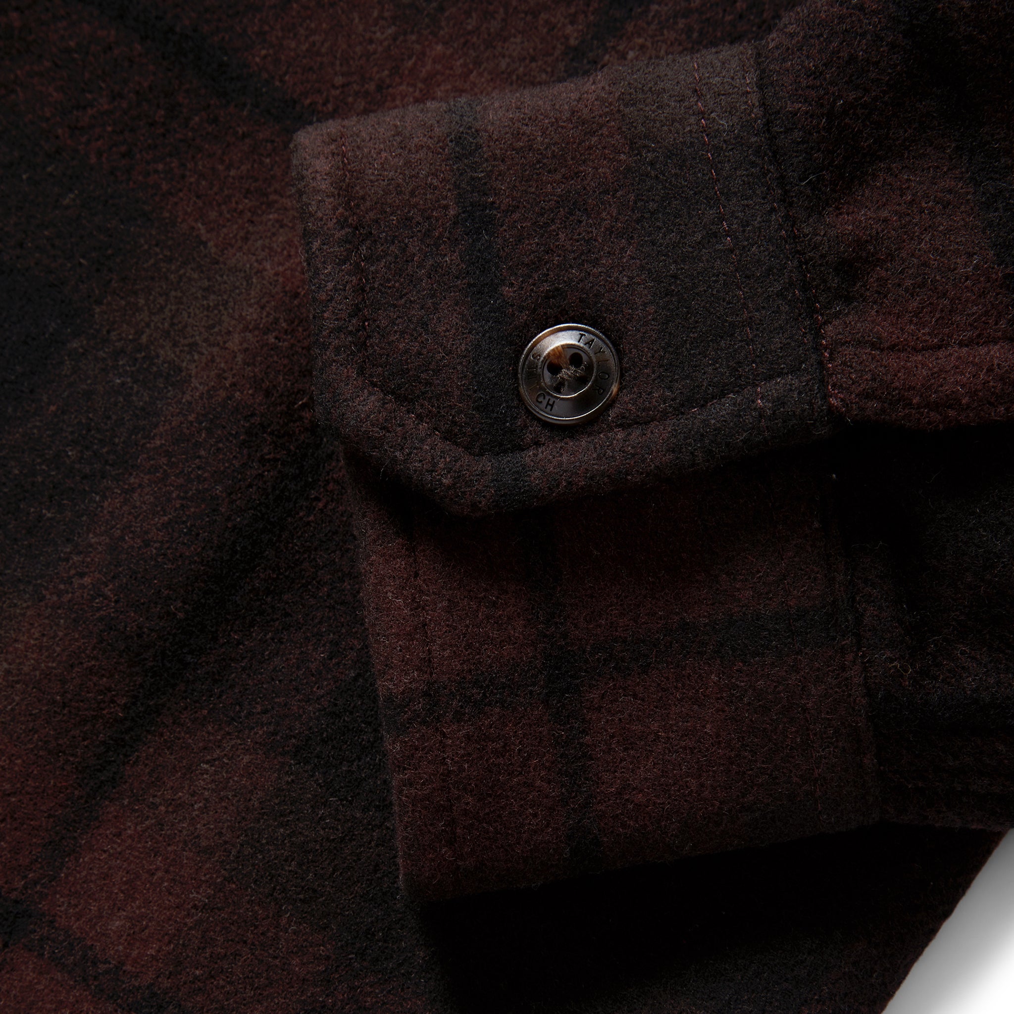 material shot of the cuffs on The Maritime Shirt Jacket in Carson Plaid, Wovens by Taylor Stitch