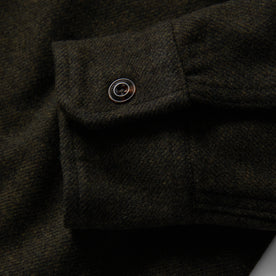 material shot of the cuff on The Maritime Shirt Jacket in Evergreen Twill