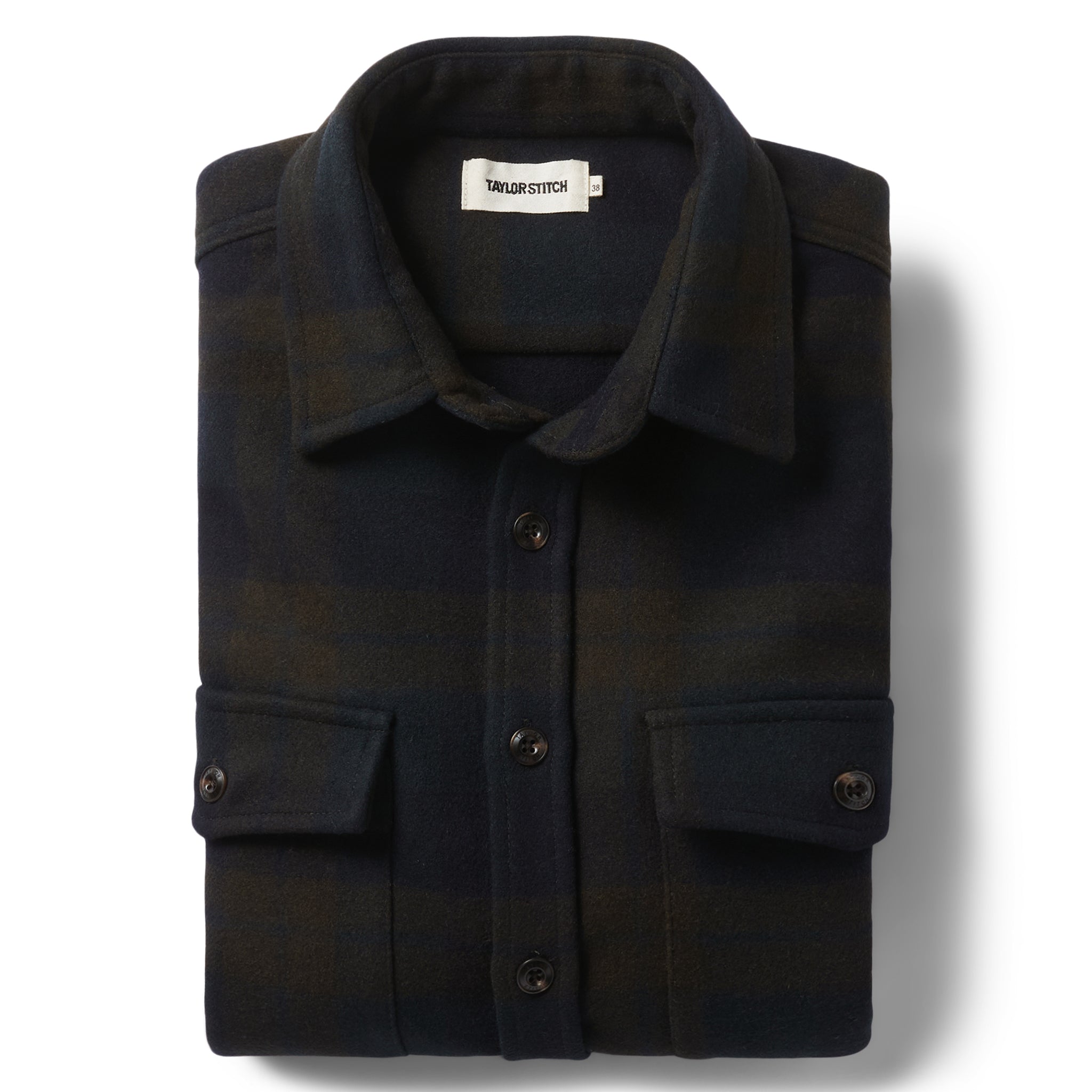 flaltay of The Maritime Shirt Jacket in Pike Plaid folded, Wovens by Taylor Stitch
