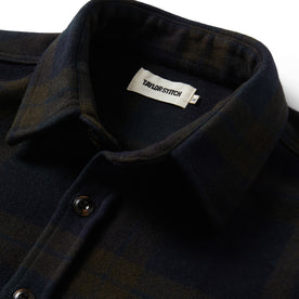 material shot of the collar on The Maritime Shirt Jacket in Pike Plaid