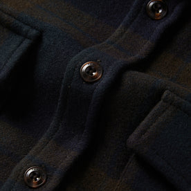 material shot of the buttons on The Maritime Shirt Jacket in Pike Plaid