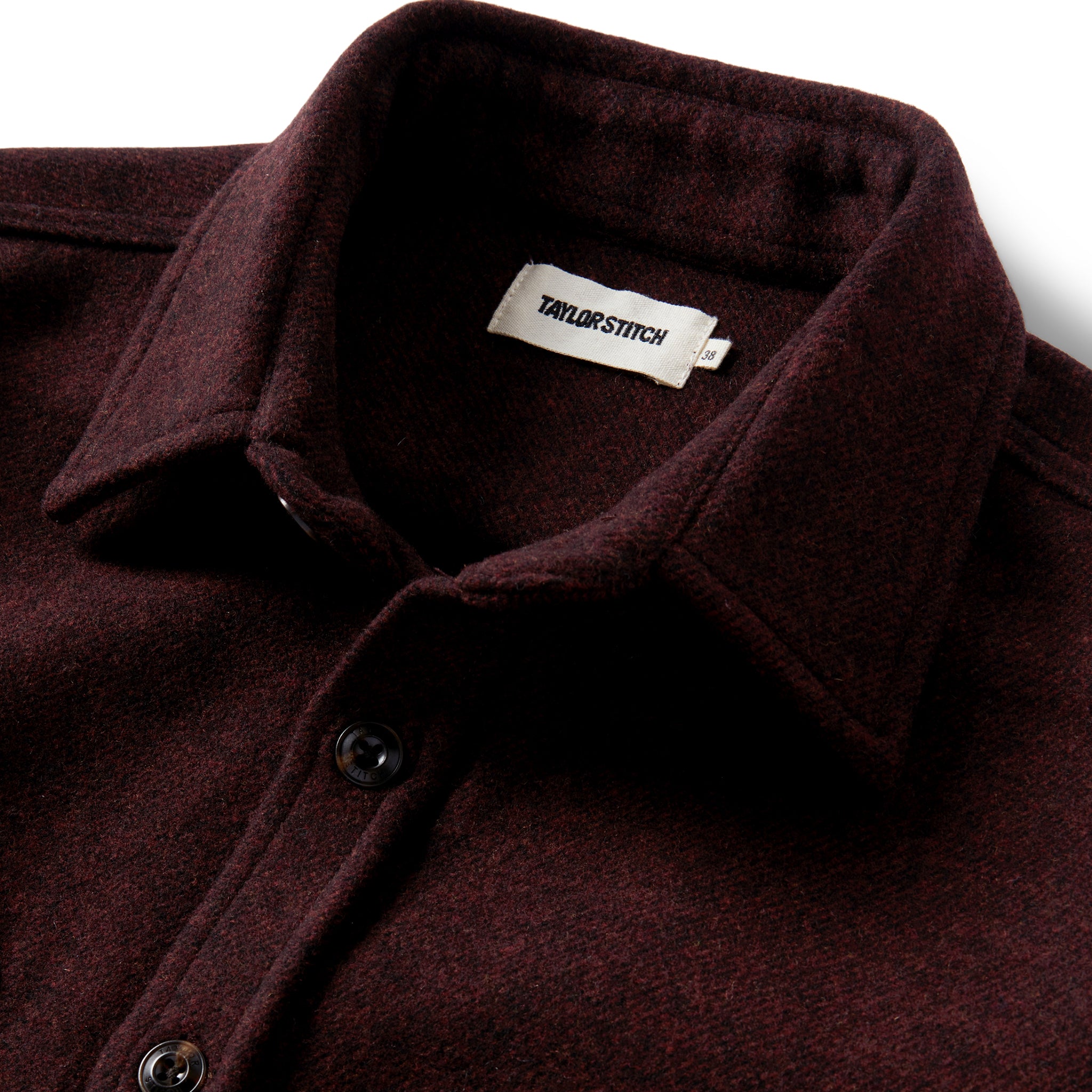 material shot of the collar of The Maritime Shirt Jacket in Port Twill, Wovens by Taylor Stitch