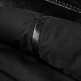 material shot of the inner pocket of The Moto Jacket in Black Steerhide