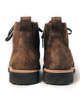 material shot of the back flap on The Moto Boot in Espresso Grizzly, Footwear by Taylor Stitch