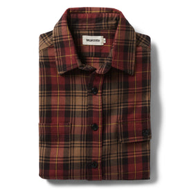 flatlay of The Moto Utility Shirt in Cardinal Plaid folded