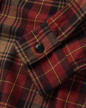 material shot of the cuff on The Moto Utility Shirt in Cardinal Plaid, Wovens by Taylor Stitch