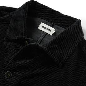 material shot of the collar on The Ojai Jacket in Coal Cord