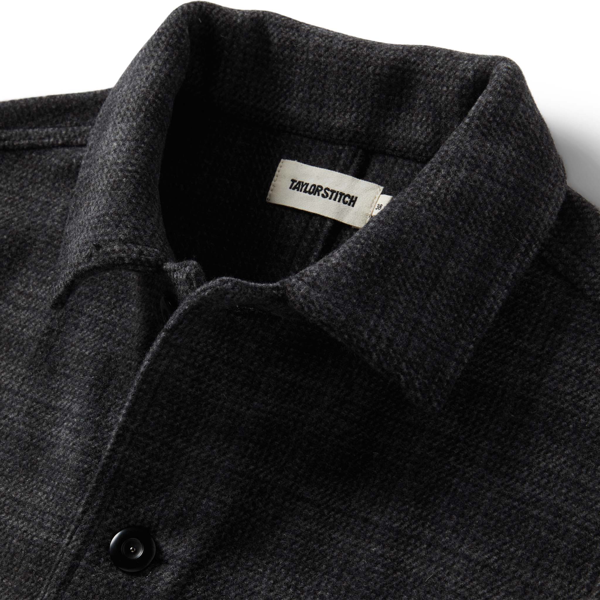 material shot of the collar on The Ojai Jacket in Ash Plaid Wool, Outerwear by Taylor Stitch