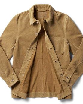 flatlay of The Ojai Jacket in Cognac Suede open, Outerwear by Taylor Stitch