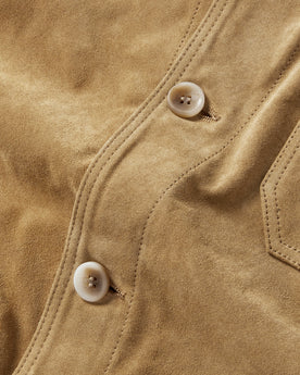material shot of the buttons on The Ojai Jacket in Cognac Suede, Outerwear by Taylor Stitch