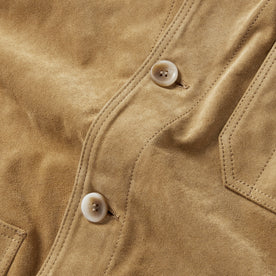 material shot of the buttons on The Ojai Jacket in Cognac Suede